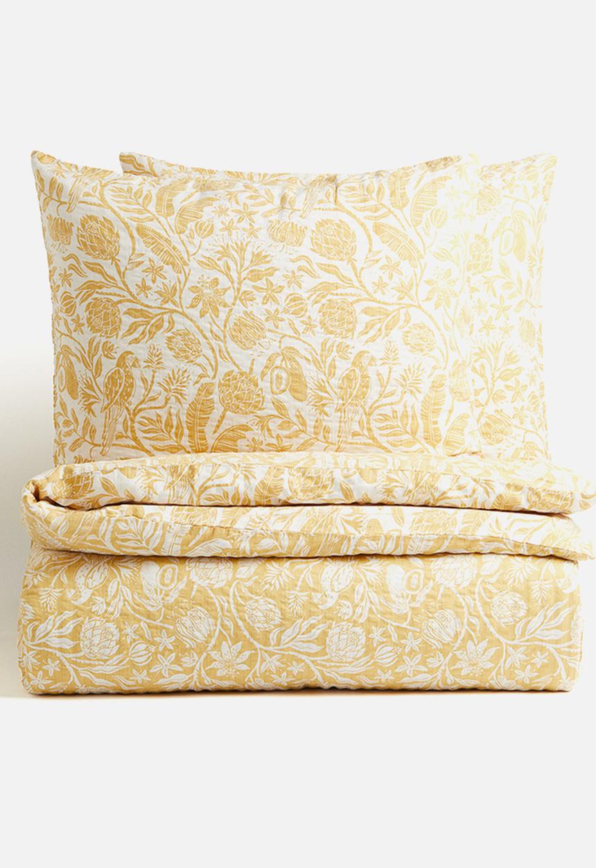 H&M - Patterned double/king size duvet cover set - Light yellow Floral