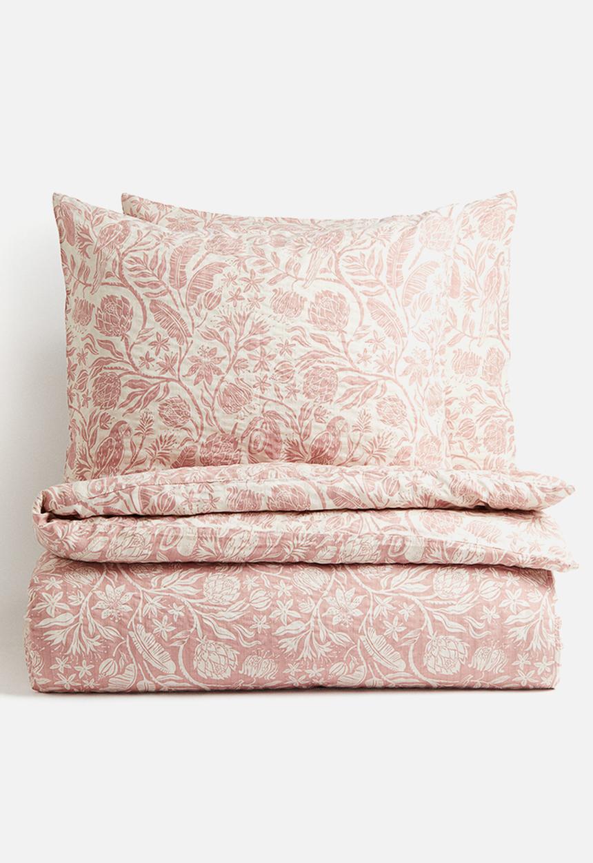 H&M - Patterned double/king size duvet cover set - Old rose Floral