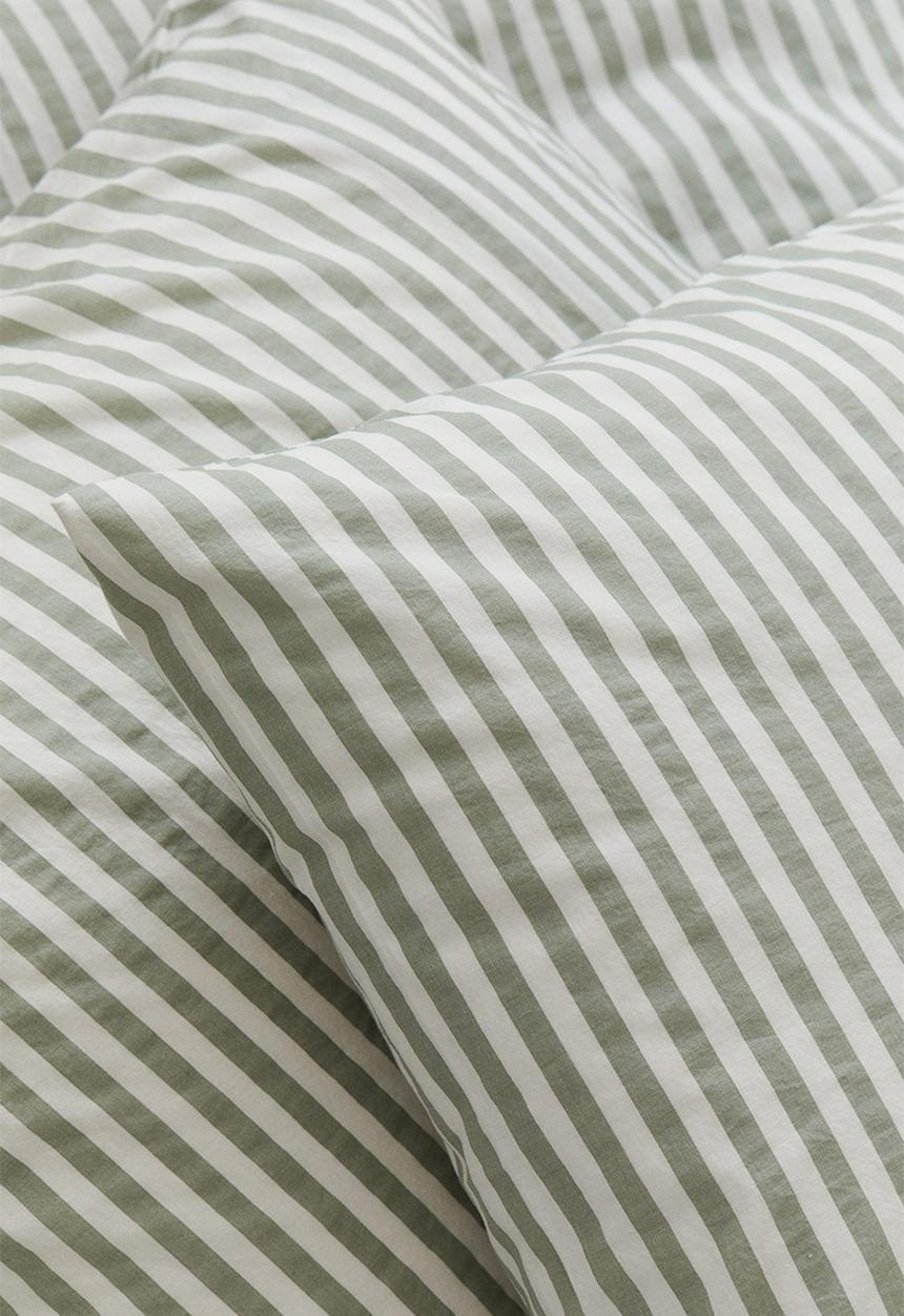 H&M - Cotton double/king duvet cover set - Light khaki green White