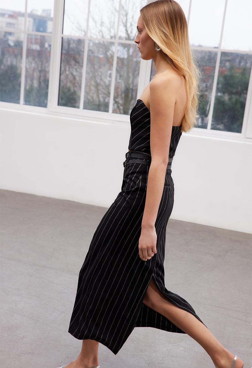Trendyol - Limited Edition Black Striped Long Belt Skirt - Black