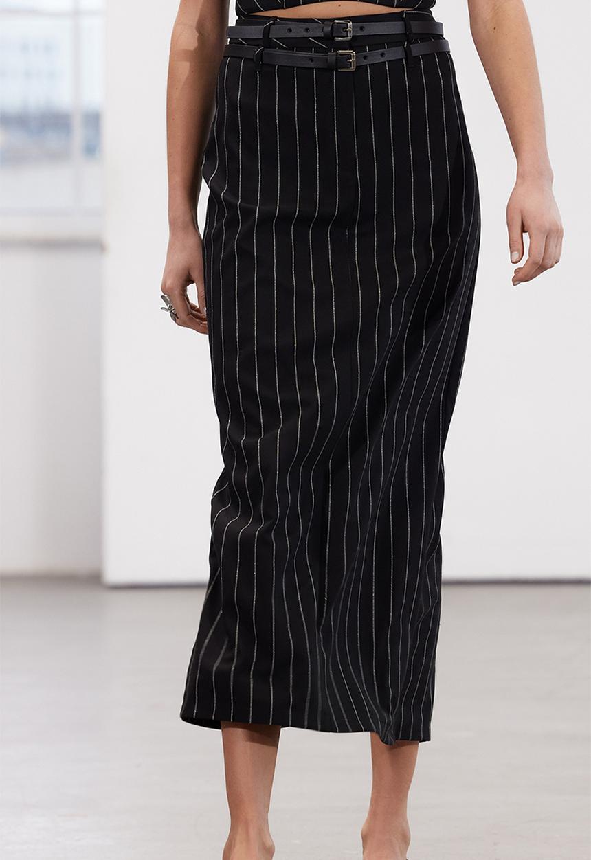 Trendyol - Limited Edition Black Striped Long Belt Skirt - Black