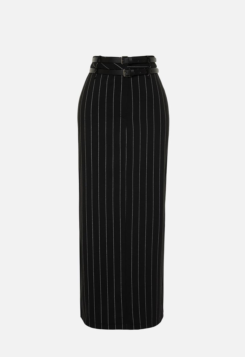 Trendyol - Limited Edition Black Striped Long Belt Skirt - Black