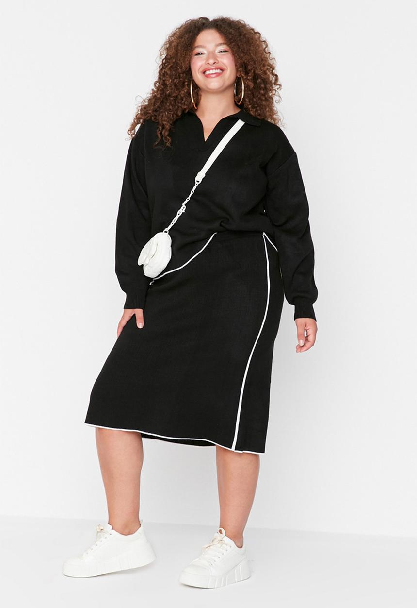 Trendyol - Plus Knitwear Two Piece Set - Black