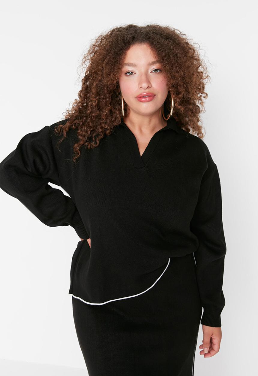 Trendyol - Plus Knitwear Two Piece Set - Black
