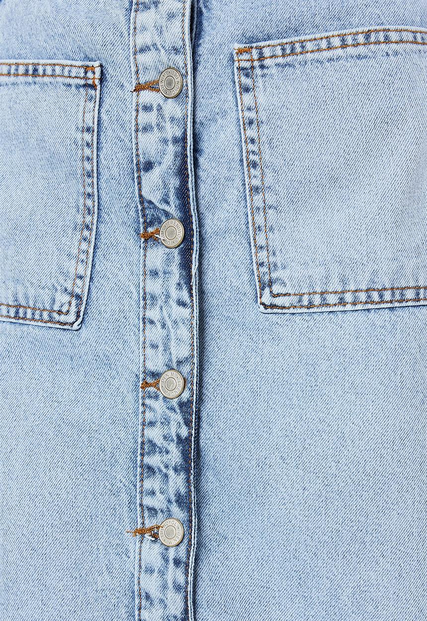 Trendyol - Double Pocket High Waist Denim Jeans Skirt - Light Blue