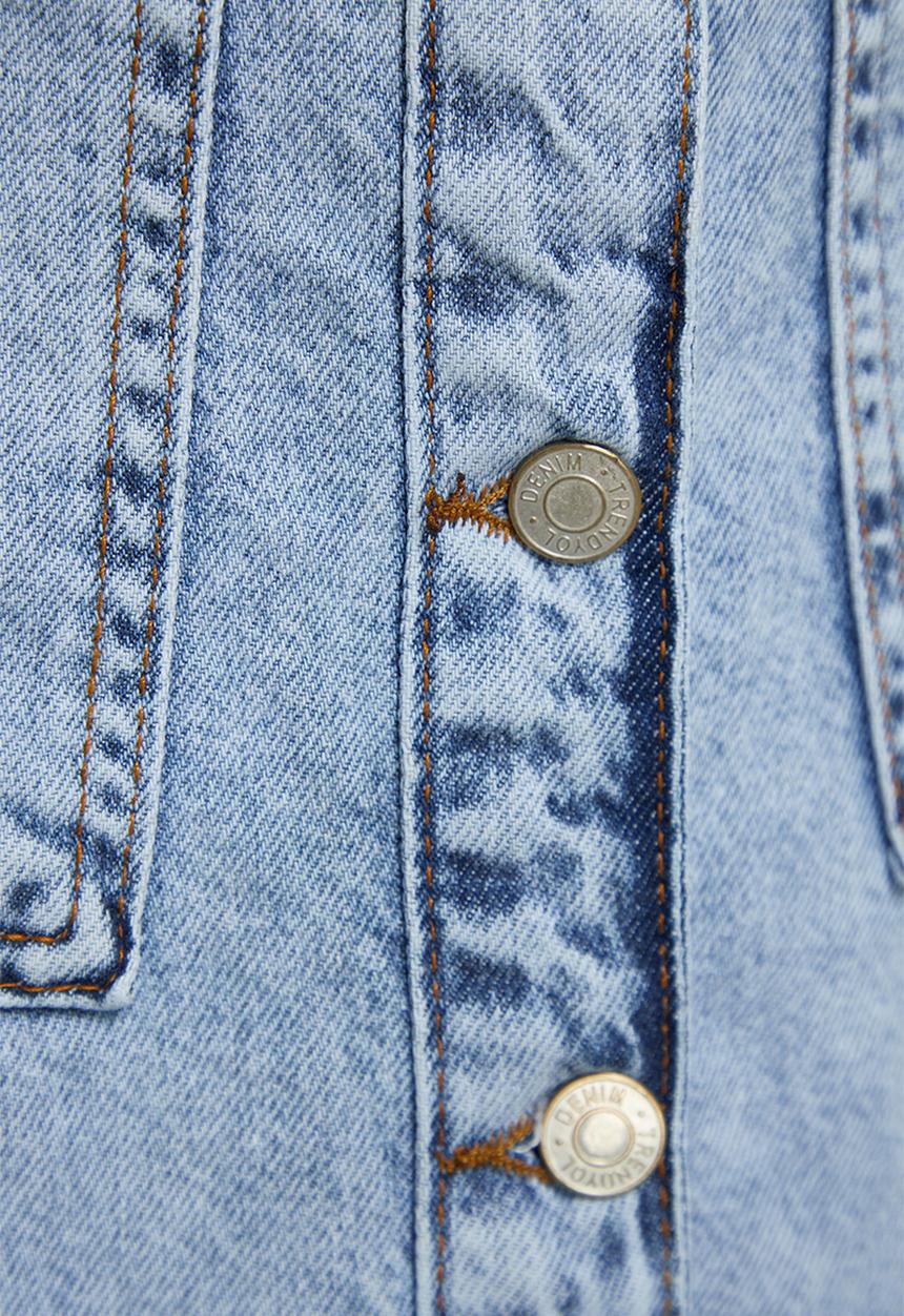 Trendyol - Double Pocket High Waist Denim Jeans Skirt - Light Blue