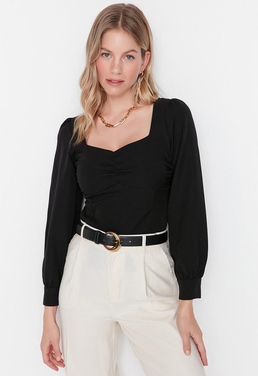 Trendyol - Gathered Detailed Woven Blouse - Black