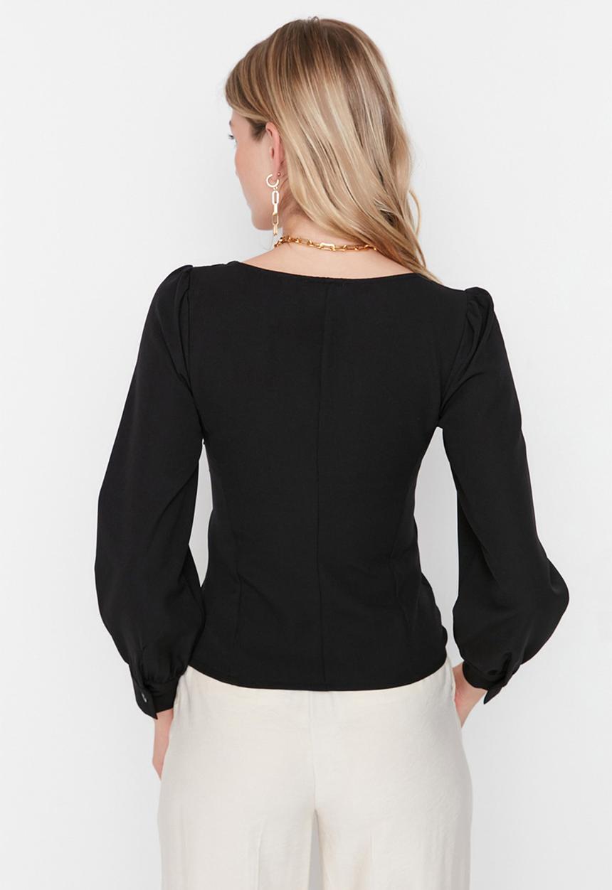 Trendyol - Gathered Detailed Woven Blouse - Black