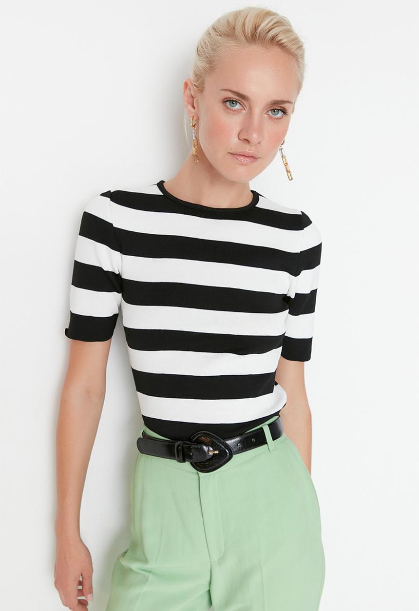Trendyol - Color Block Knitwear Blouse - Black & White 