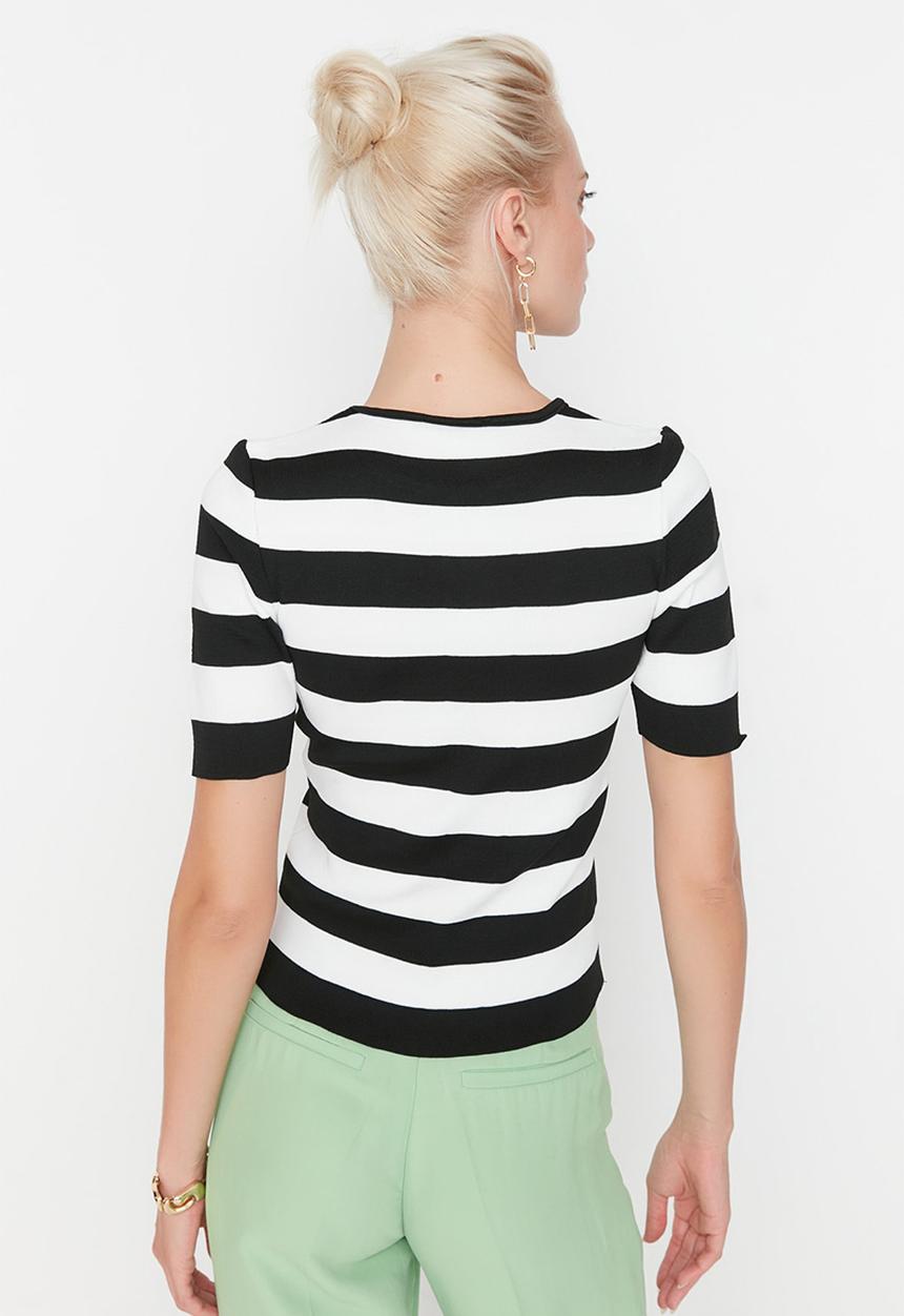 Trendyol - Color Block Knitwear Blouse - Black & White 