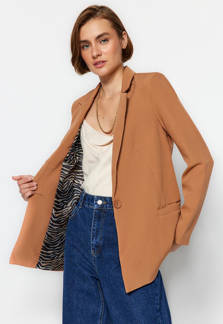 Trendyol - Regular Woven Blazer Jacket with Lining Detail - Camel