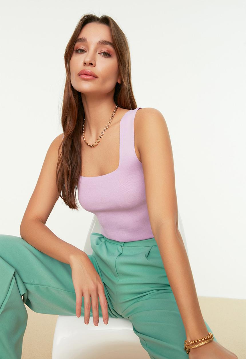 Trendyol - Thick Strap Crop Blouse - Lilac