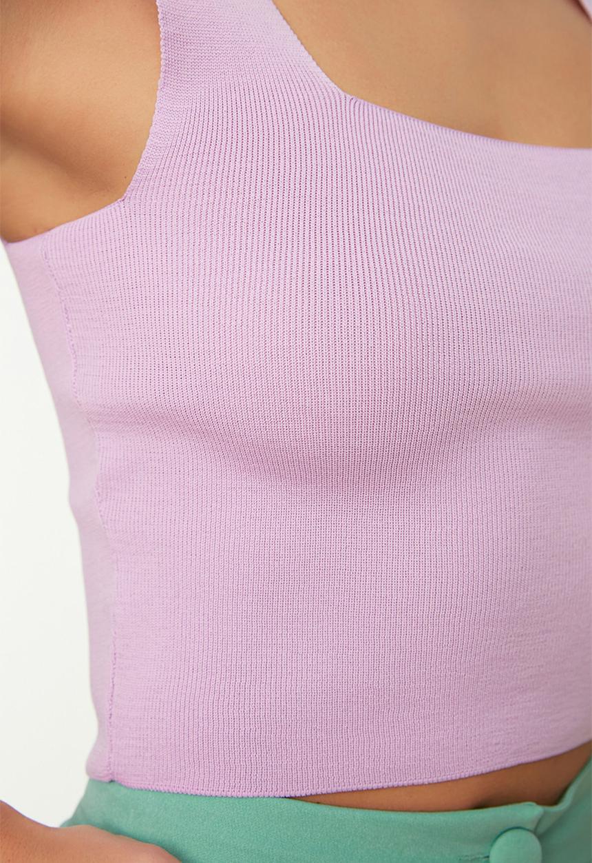 Trendyol - Thick Strap Crop Blouse - Lilac