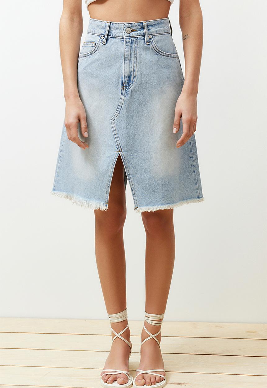 Trendyol - Stitch Detail Denim Skirt - Blue
