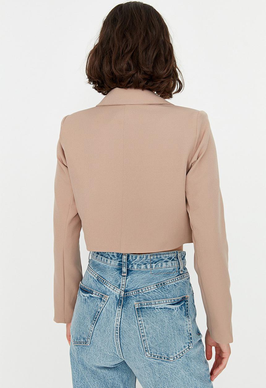 Trendyol - Crop Blazer Jacket With Woven Lining - Camel