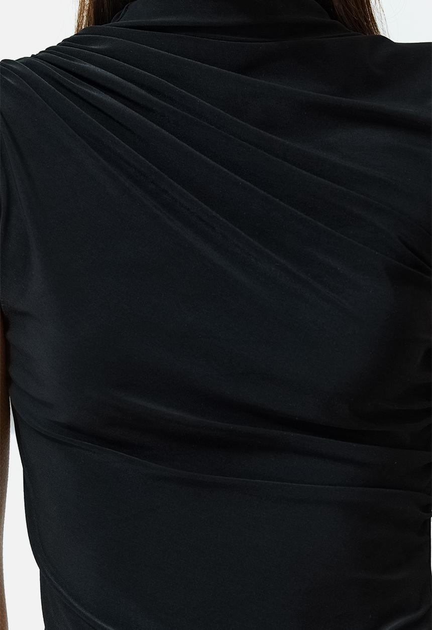 Trendyol - Zero Sleeve Gathered Formal Stretch Knitted Blouse - Black