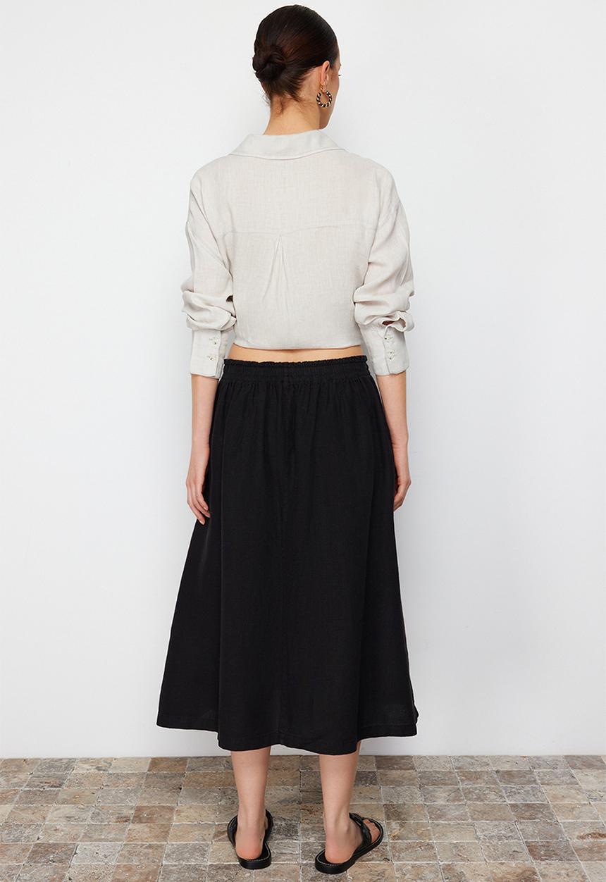 Trendyol - Elastic Waist Midi Skirt - Black
