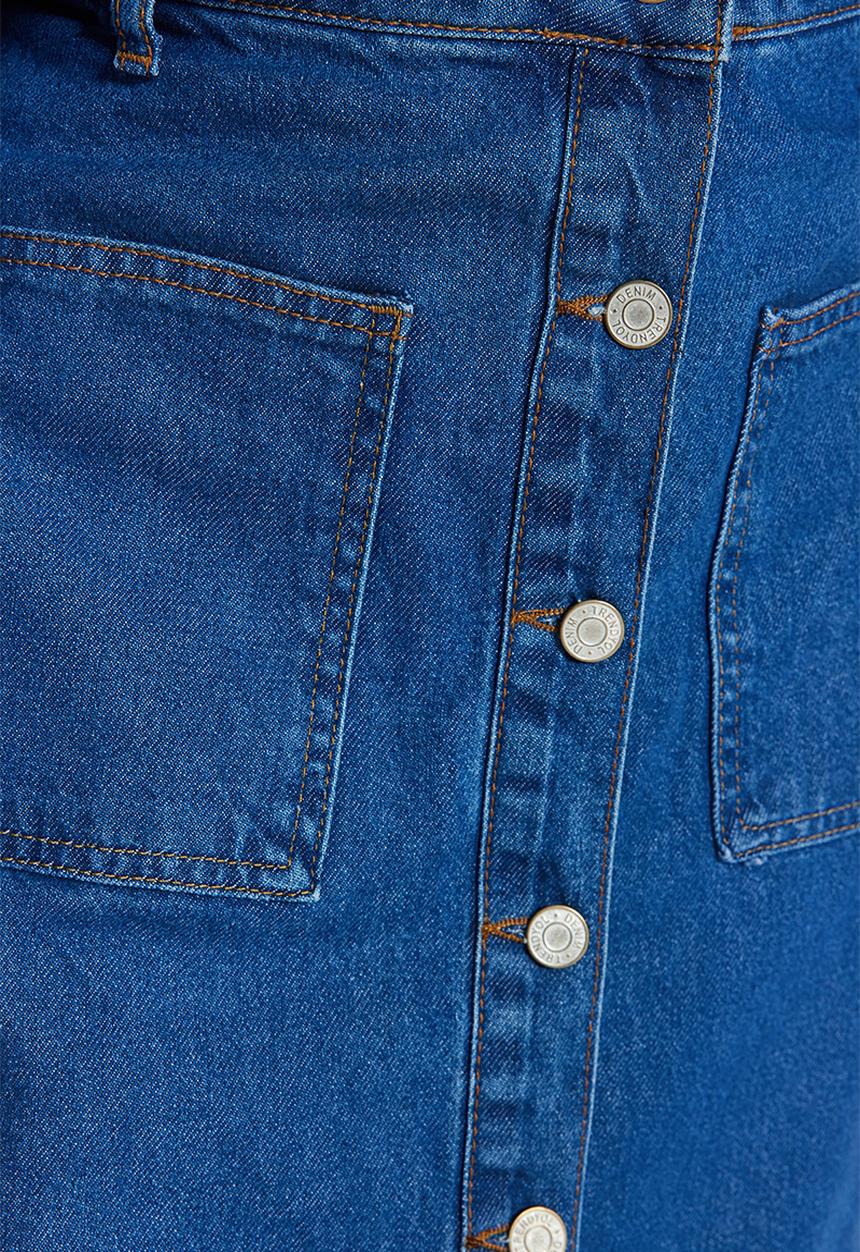 Trendyol - Double Pocket High Waist Denim Jeans Skirt - Dark Indigo