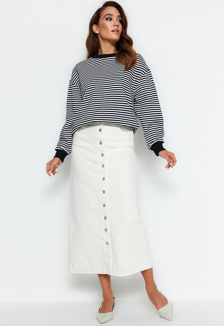 Trendyol - Denim Jeans Skirt With Button Closure - Ecru