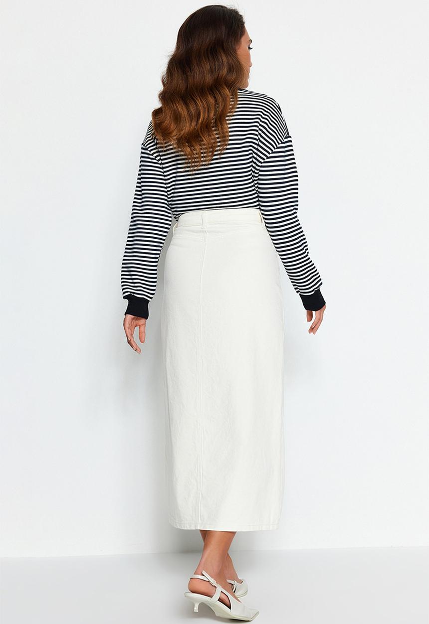 Trendyol - Denim Jeans Skirt With Button Closure - Ecru