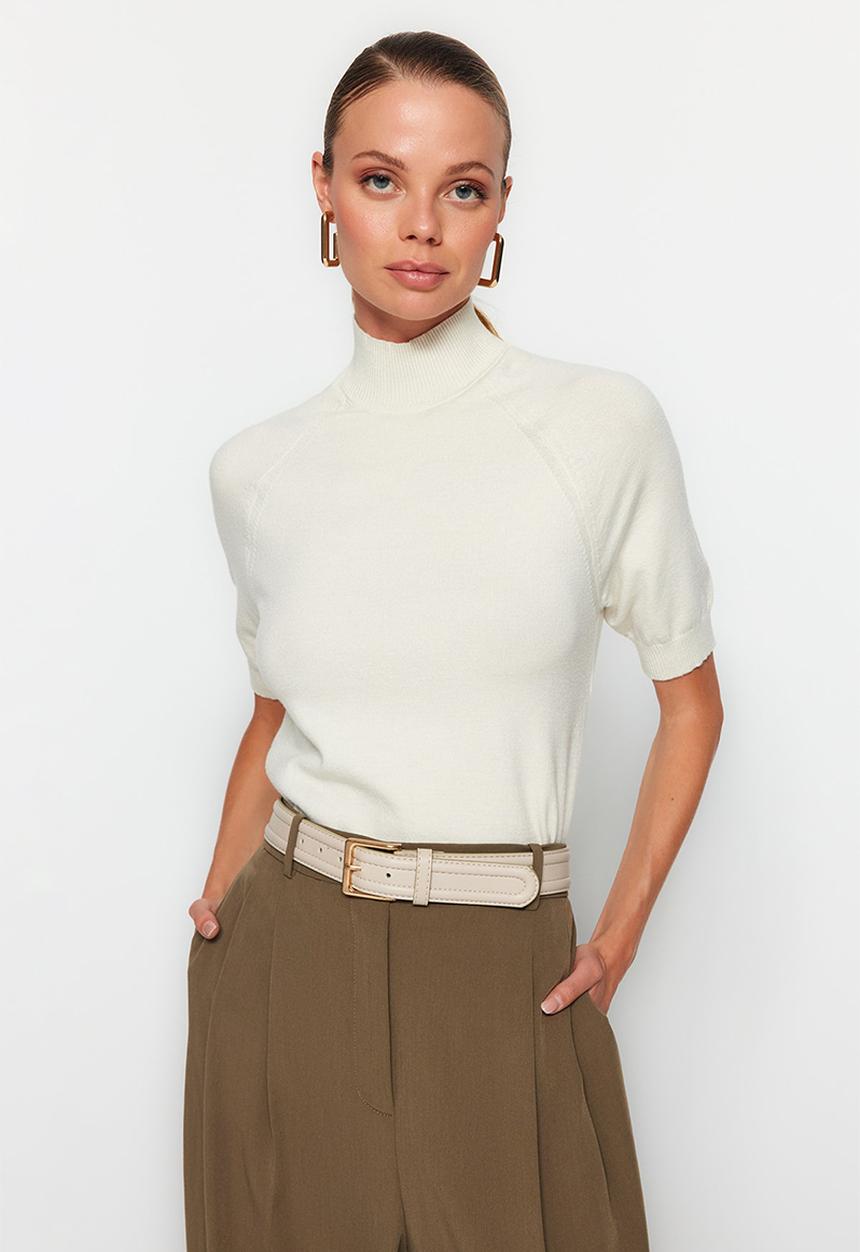 Trendyol - Premium Yarn Special Yarn Basic Knitwear Blouse with Soft Touch - Ecru