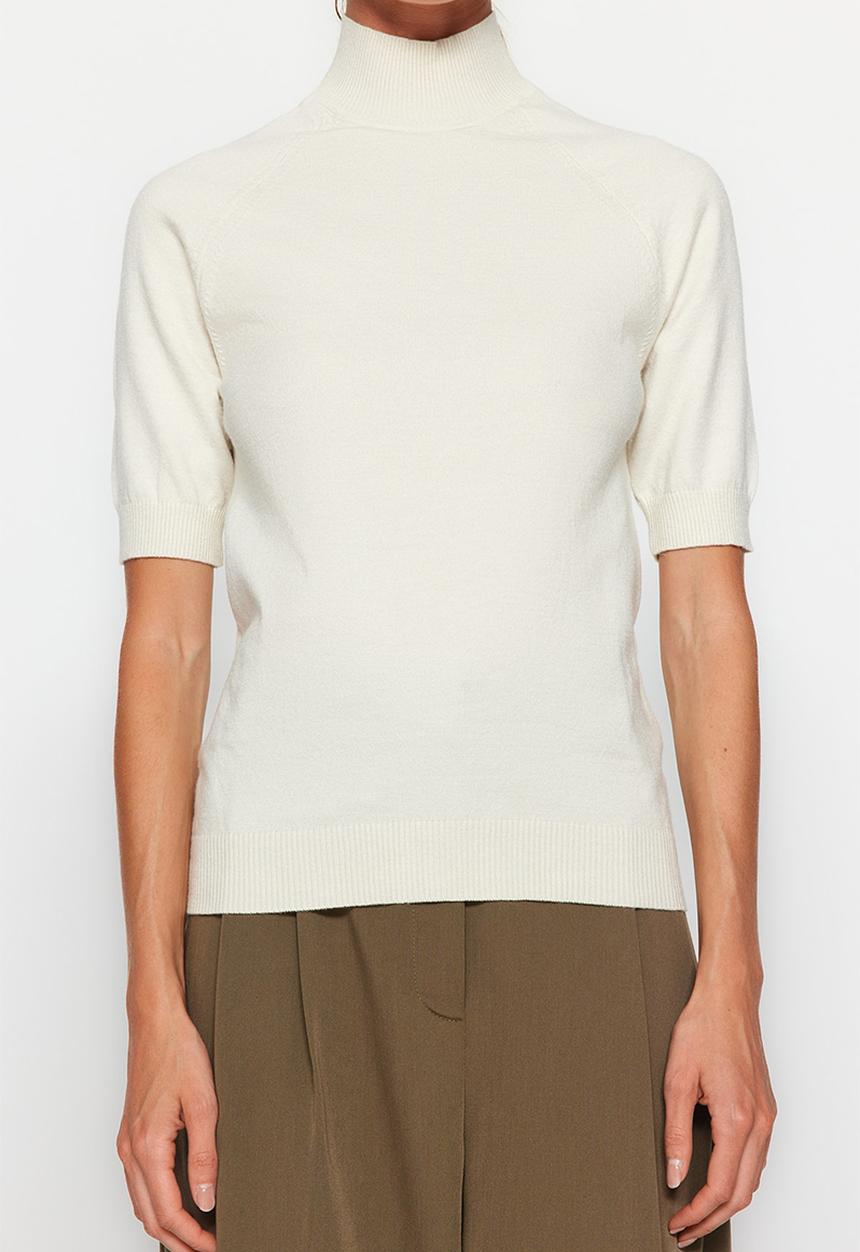 Trendyol - Premium Yarn Special Yarn Basic Knitwear Blouse with Soft Touch - Ecru