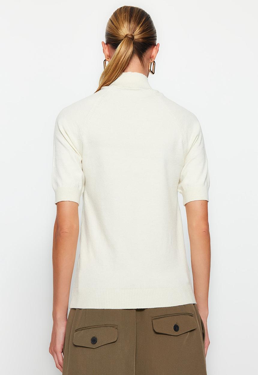 Trendyol - Premium Yarn Special Yarn Basic Knitwear Blouse with Soft Touch - Ecru