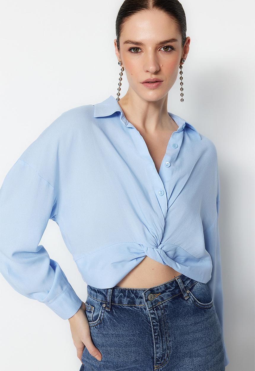 Trendyol - Gathered woven blouse - light blue