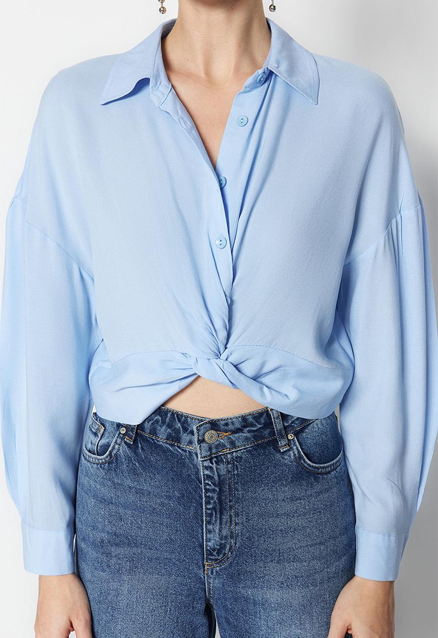 Trendyol - Gathered woven blouse - light blue