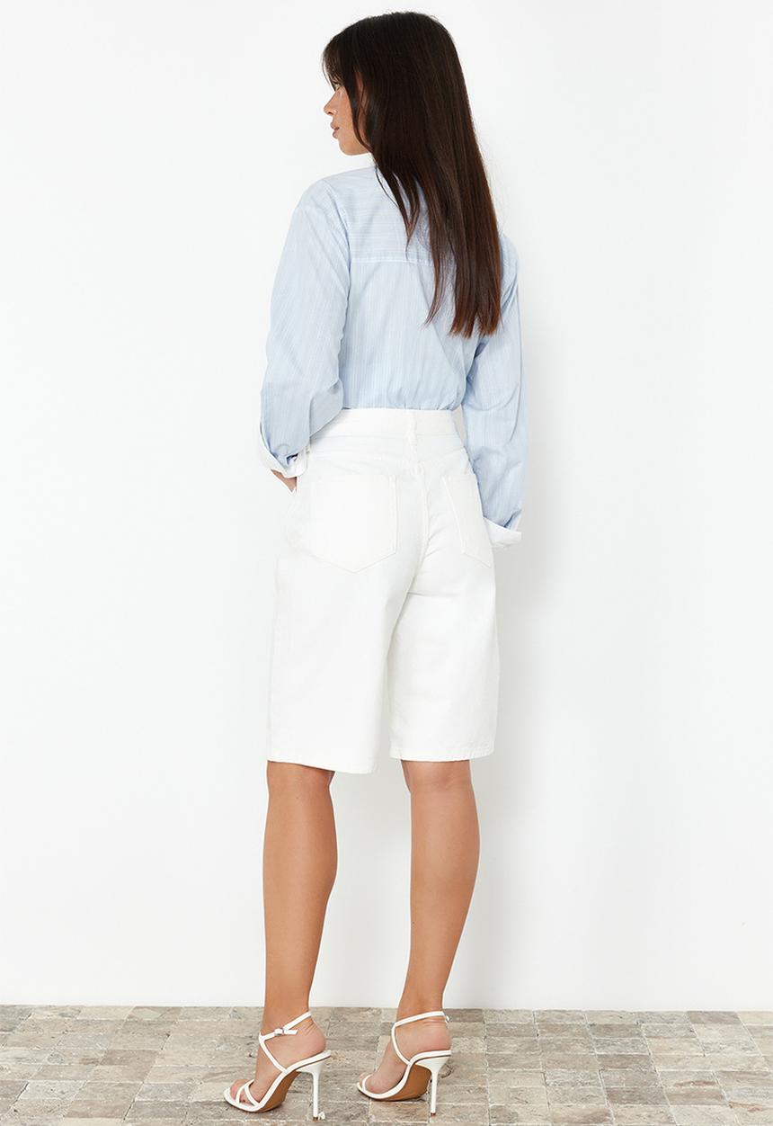 Trendyol - High Waist Denim Shorts & Bermuda - White