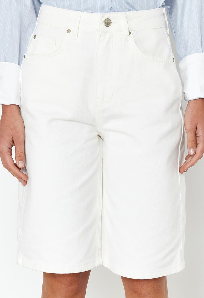 Trendyol - High Waist Denim Shorts & Bermuda - White