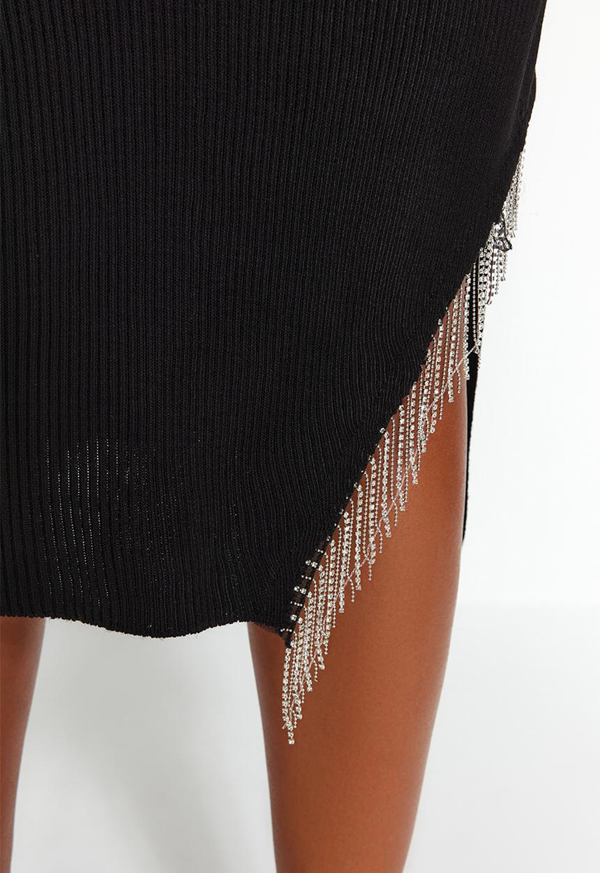 Trendyol - Plus Stone Detailed Knitwear Top and Bottom Set - Black