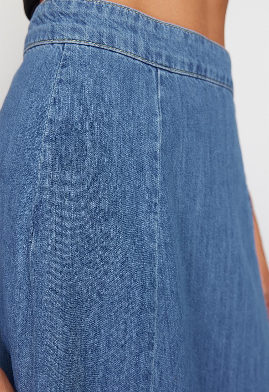 Trendyol - High Waist Midi Modest Denim Skirt - Dark Blue