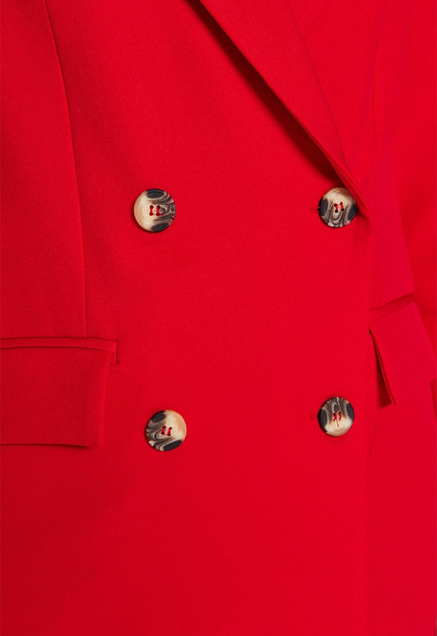Trendyol - Oversize Lined Double Breasted Closure Woven Blazer Jacket - Dark Red