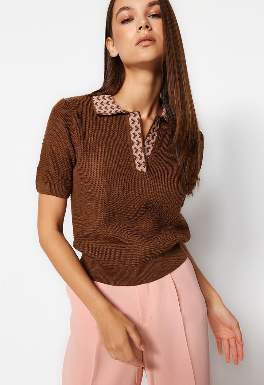 Trendyol - Polo Neck Knitwear Blouse - Mink