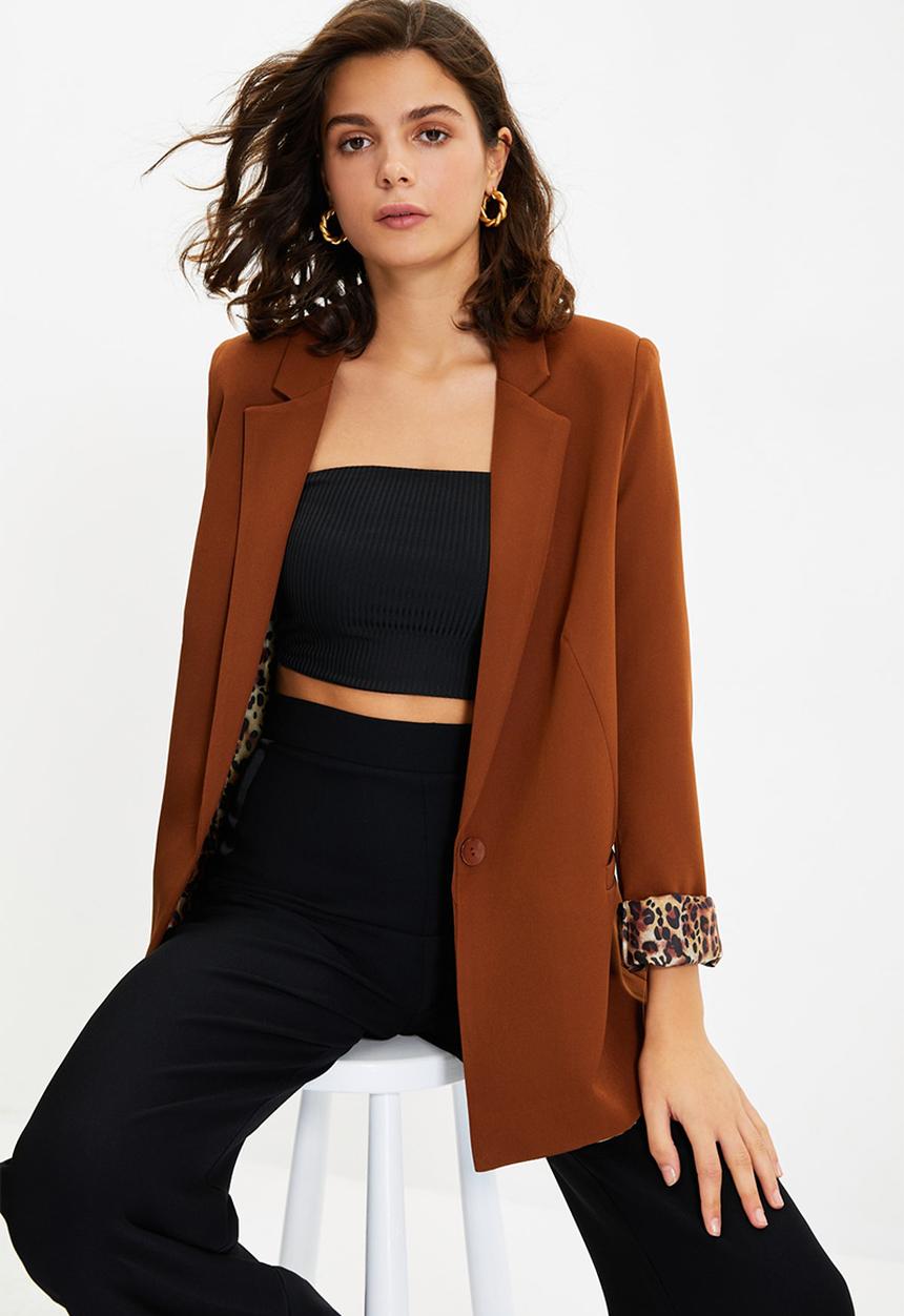 Trendyol - Regular Woven Blazer Jacket with Lining Details - Brown