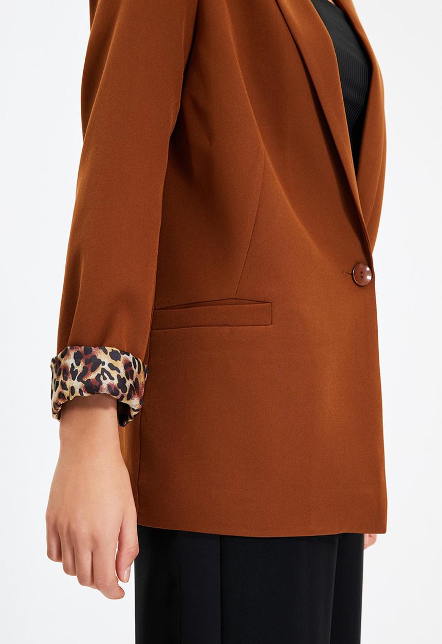 Trendyol - Regular Woven Blazer Jacket with Lining Details - Brown