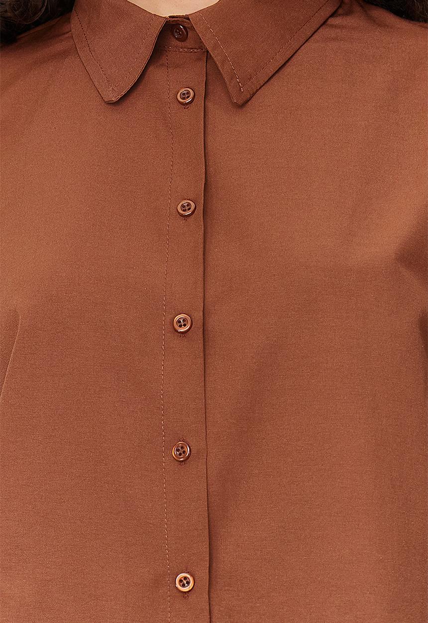 Trendyol - Balloon Sleeve Cotton Woven Shirt - Dark Brown