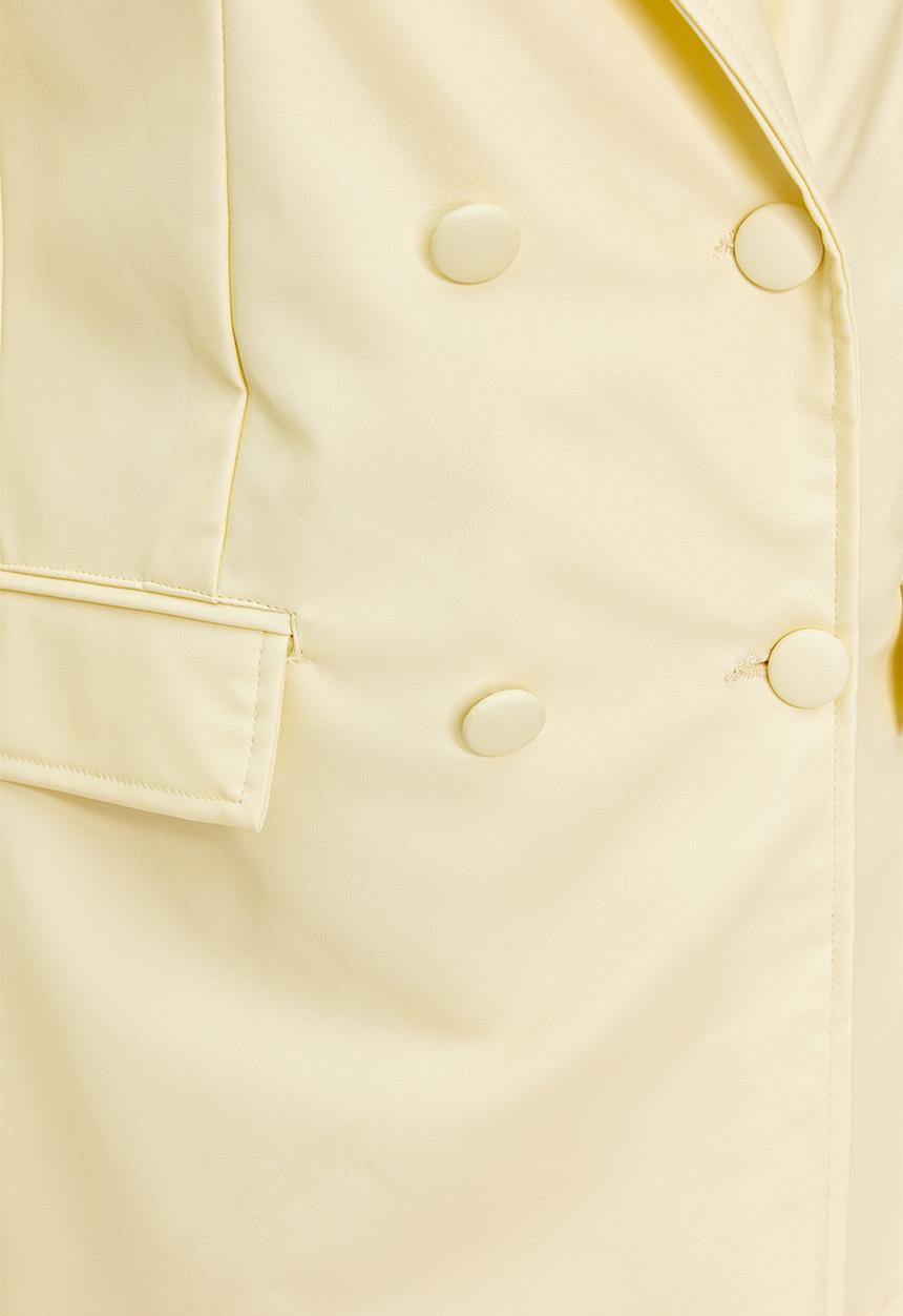 Trendyol - Double Breasted Closure Woven Lined Faux Leather Blazer Jacket - Light Yellow