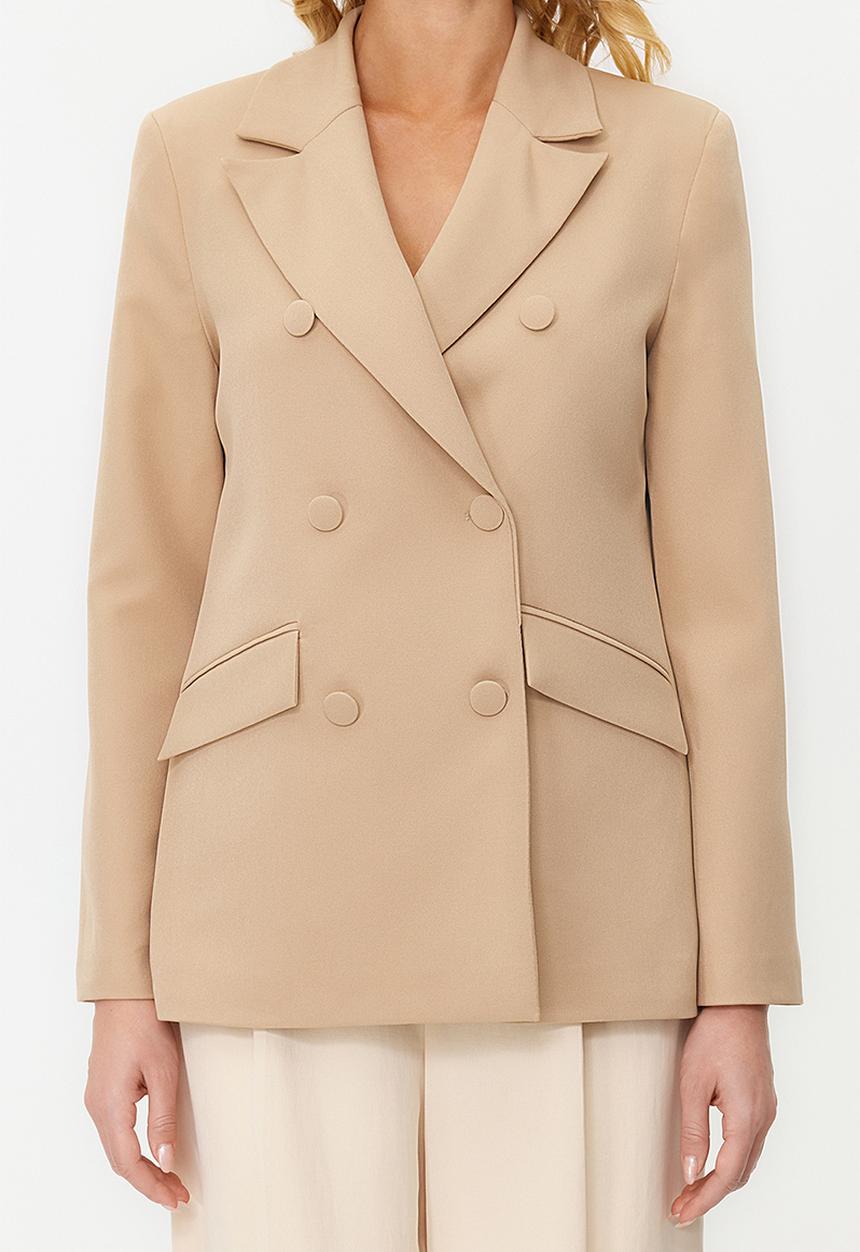 Trendyol - Regular Lined Double-Breasted Woven Blazer Jacket - Light Brown