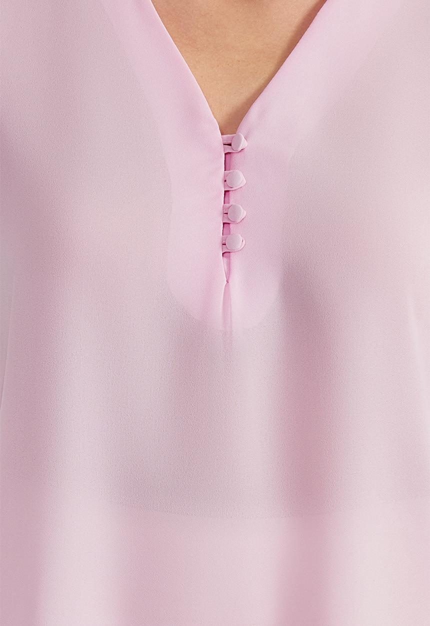 Trendyol - Button Detailed Flowy Semi Sheer Woven Blouse - Pink
