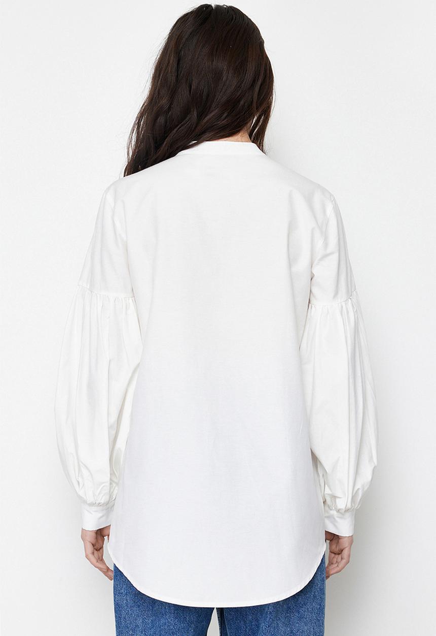 Trendyol - Comfort Fit Cotton Woven Tunic Shirt - Ecru