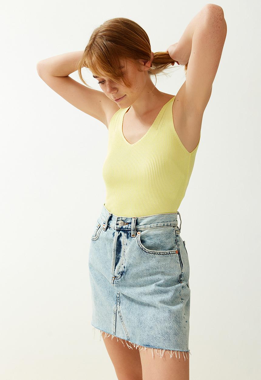 Trendyol - Strap V Neck Blouse - Yellow