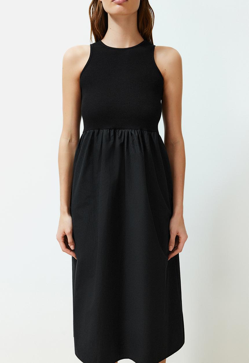 Trendyol - Waist Open Fabric Mixed Midi Woven Dress - Black