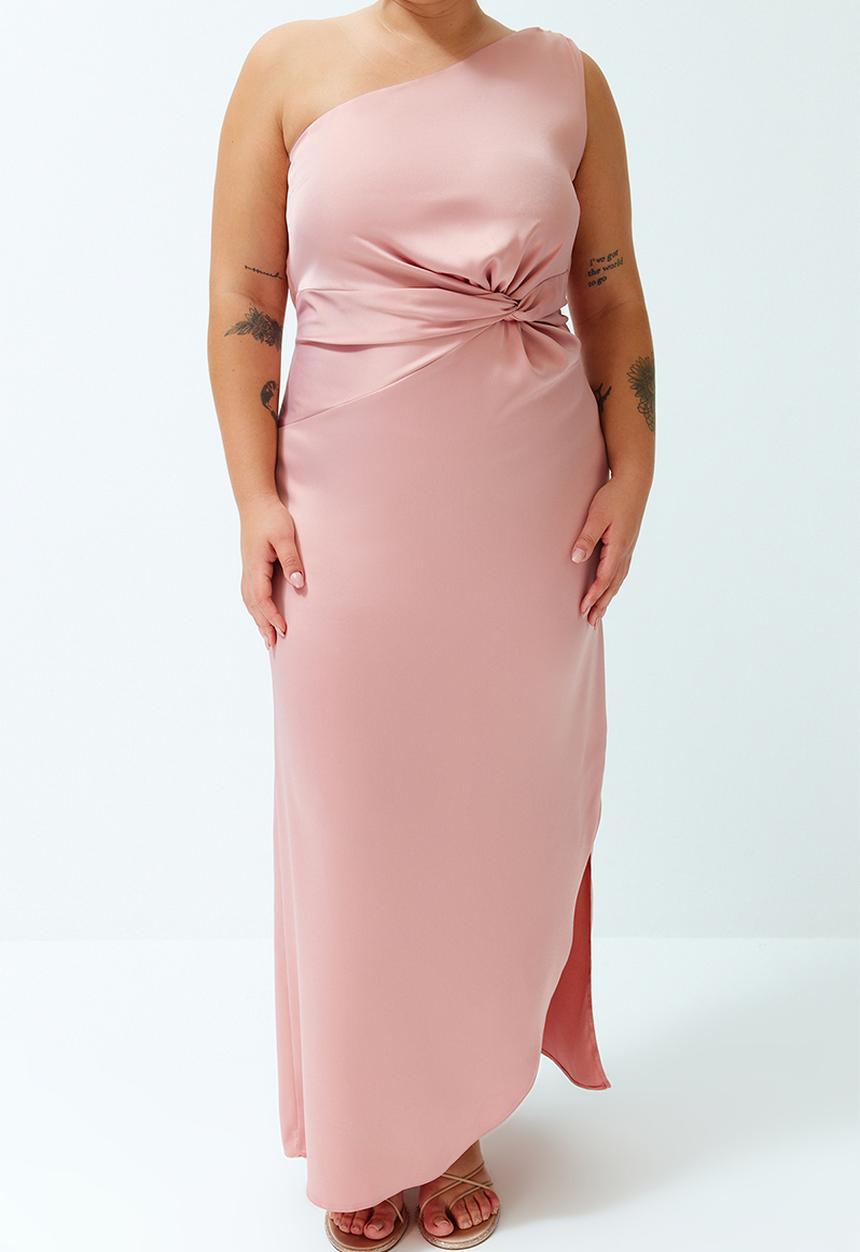 Trendyol - Plus Satin Woven Dress - Pink