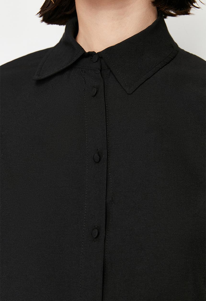 Trendyol - Ruffle Detail Cotton Woven Shirt - Black