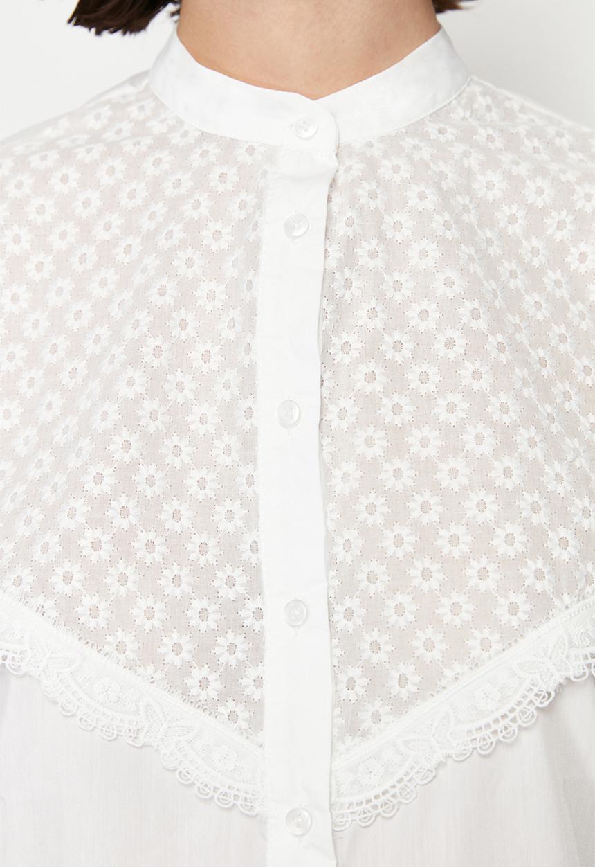 Trendyol - Brode Lace Detail Cotton Woven Shirt - Ecru