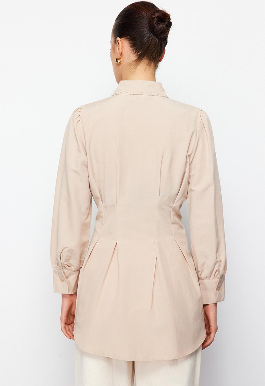 Trendyol - Waist fitted pearl detailed woven shirt - stone