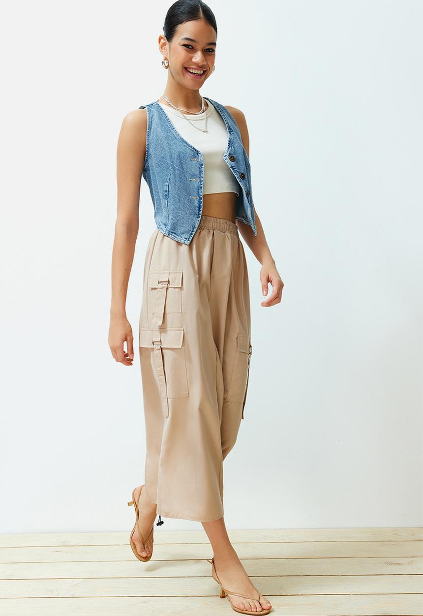 Trendyol - Pocket Cargo Detailed Midi Length Skirt - Beige