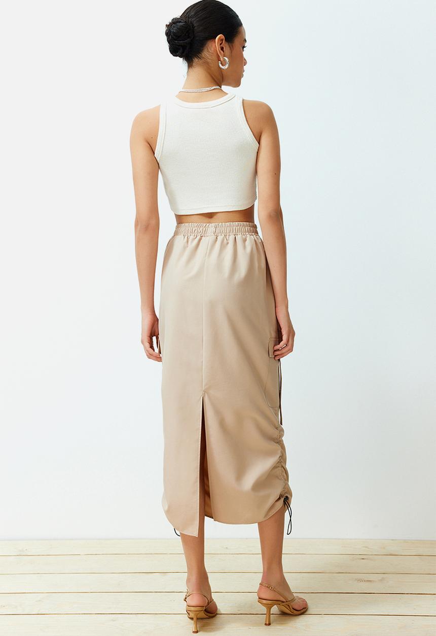Trendyol - Pocket Cargo Detailed Midi Length Skirt - Beige